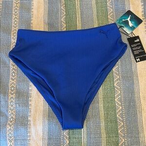 PUMA Women's Ribbed Blue High Waist Bikini Swim Bottoms Swimsuit
